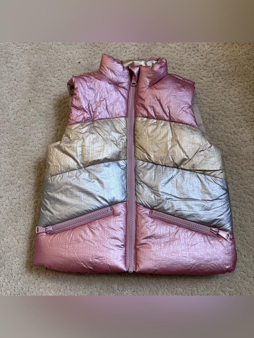 Tucker + Tate Pink Gold Silver Metallic Full Zip Puffer Vest Girls Size 4